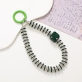 Laccetto per cellulare in perle verdi con cubo di strass scintillante e chiusura - Anello di Diamanti Quadrato (K2438) / Verde Scuro