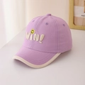 Detail of purple baseball cap with WIN embroidery and yellow smiley face on brim - 48-52cm (2-6 Years) / Purple