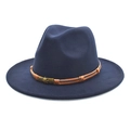 Classic navy wool fedora hat with a leather braided band and vintage skull charm detail - M (56-58cm) / Navy Blue