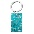 Vintage stainless steel rectangular keychain featuring Van Gogh Almond Blossoms oil painting - Almond Blossoms (YH-11) / 5x2.8