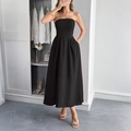 Elegante zwarte strapless A-lijn maxi-jurk voor dames met een slank silhouet - S / Zwart