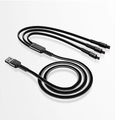 Black 3-in-1 nylon braided USB cable with Lightning, Type-C and Micro-USB connectors - 1.2m 66W High Power 3-in-1 (Bare Wire) / Black