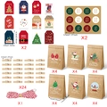Set de 24 bolsas de regalo de Navidad en papel kraft con etiquetas, clips y cordel - Estilo 623+588 (Cuerda Roja y Blanca + Pinzas + Pegatinas 24 Sets)