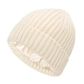 Off-white ribbed knit beanie with smooth satin lining for hair protection and warmth - S(44-53CM) / Beige