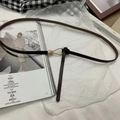 Dark brown slim PU leather waist belt featuring a gold frame and cream bead buckle - Brown