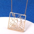 Rose gold square hollow city map necklace with delicate stainless steel chain - Amsterdam Netherlands / Rose Gold