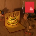 3D pop-up birthday card with a red cover, tiered cake model and matching envelope - Red Candle Cake+Music Yellow Light-Sensor