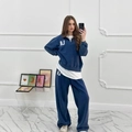 Conjunto de chándal azul marino de dos piezas con sudadera de media cremallera y pantalón - S / Azul