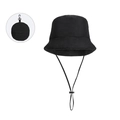 Foldable black padded winter bucket hat with windproof chin strap and carabiner hook - Black