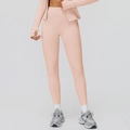 Slim fit high-waist light pink thermal yoga pants and matching top sports set for women - S / Bottoms / Nude Pink