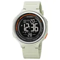 Waterproof digital sport watch in pale mint green with a large black negative display - Light Gray