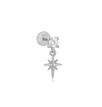 Silver S925 sterling silver star drop stud earring with sparkling round cubic zirconia - Silver Starburst
