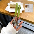 Green crocodile handle cutlery set with stainless steel fork and spoon for students - Green Crocodile Spoon Fork Set (With Box)