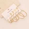 Set of 6 pairs stainless steel gold earrings featuring snake and owl studs with hoops - 4# Snake