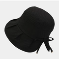 Women's black sun hat with textured honeycomb fabric and elegant back bow decoration - M (56-58cm) / Black