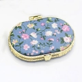 Floral fabric oval compact mirror with pink flowers and gold metal frame on white background - Oval Shape / Oval Blue