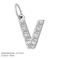 Sparkling silver V-letter pendant with round zirconia for DIY jewelry making - V-Silver