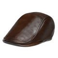 Classic dark brown genuine leather newsboy cap with warm lining for men in winter - 3-Piece Back Adjustable Flat Cap Light Coffee