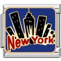 Silver and gold DIY stainless steel charm bracelet featuring a blue New York skyline - 0010 - Silver-edged New York Mansion