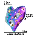 Detailed size and weight view of rainbow heart stud earring with inlaid rhinestones - Lava Crater Heart / Colorful
