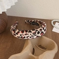 Thick leopard print sponge headband for women in brown and beige fabric with handmade tag - Small Leopard Watermelon Red