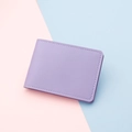 Slim purple leather card holder with white contrast stitching and minimalist design - Purple