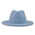 Close-up of light blue felt fedora hat featuring a smooth flat brim and classic metal belt buckle - Adult 56-60cm / Thickened Hardened Sky Blue