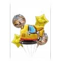 Construction party balloon set with yellow excavator, round prints and star shapes - Excavator 5-Piece Set