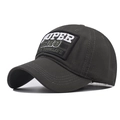 Detailed embroidery of SUPER BRO text on olive green cotton twill baseball cap - Adjustable / Army Green