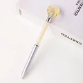 Penna a sfera in metallo argento con pietre di citrino e fusto trasparente liscio - Citrino