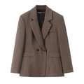 Women's brown double-breasted blazer with shoulder pads and classic lapels on white background - XS / Blazers