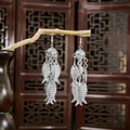 Ethnic style silver fish tassel drop earrings featuring intricate hollow metal design - Silver Fish Metal Tassel(E5746-2)