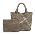 Brown hand-woven large capacity tote bag with matching zippered clutch bag set - Honey Tea Color