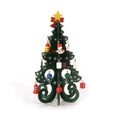 Miniature green wooden Christmas tree desk ornament with colorful festive hanging charms - Green