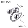 Dettaglio delle dimensioni e del peso dell'anello irregolare in acciaio al titanio - BJ47945AW0/Design Argento Tre Sfere