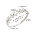 Silver stainless steel leaf bangle with pavé Czech crystals and hinged closure - Leaf Style (Z338) / Steel