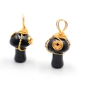 Pendentif champignon noir fait main avec fil doré pour fabrication de bijoux - Obsidienne Ton Or