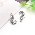 Pair of vintage silver seahorse pendants with detailed scale texture for DIY jewelry - 15x22mm Marine Seahorse