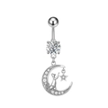 Macro di piercing per ombelico argento con zirconi, ciondolo a forma di luna e gatto - Argento Mezzaluna Gatto Stella Pendente