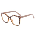 Fashionable tortoise shell square TR90 glasses frame with beige temples for women - Leopard Frame