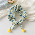 Cotton linen neck scarf with blue berry and orange fruit prints and yellow tassels - Yellow Blue Fruit (Fringe)