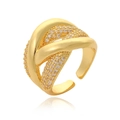 Cross-over gold ring with pave cubic zirconia accents and adjustable open design - Adjustable Open / Crossed Intertwining Style (J1474)