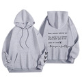 Felpa unisex con cappuccio grigio chiaro con scritta sul retro e tasca a marsupio - S / Tops / Grigio chiaro