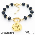 Retro-Armband mit schwarzen Kristallperlen, goldener MAMA-Anhänger und Karabinerverschluss - Goldener Stil (KB183025-TJG)