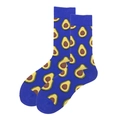 Deep blue crew socks featuring vibrant green avocado all-over print for men - Blue Avocado