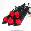 Five red carnation soap bouquets in black glitter wrapping with Just For You ribbon - Red (Shiny Carnation)