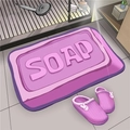 Pink 3D soap-shaped diatomaceous earth bath mat with raised SOAP lettering design - 30x40cm / Soap Pink