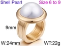 Polished gold titanium ring featuring a 9mm white shell pearl and striped wide band - Gold with Shell Pearl (KR46034-K)