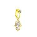 Détail du clip de nombril Hamsa doré avec zircons incrustés sans perçage requis - Style Main de Fatma Doré (FBR3102829)