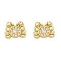 Cute golden crab stud earrings with white cubic zirconia crystals for women - B-Crab (White)